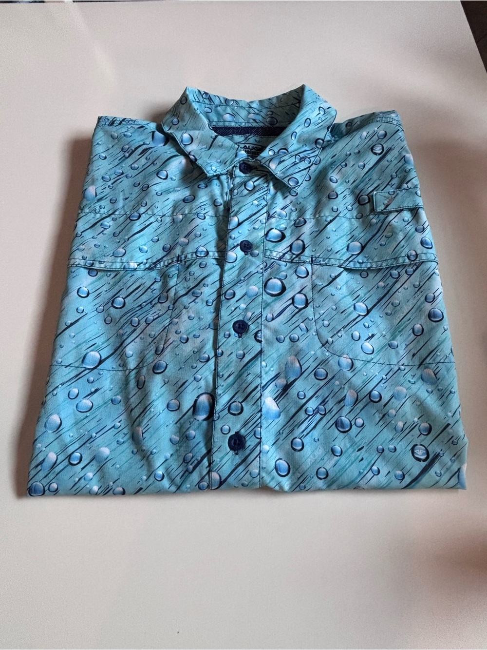 Reel Legends Aquaflage Raindrops Performance Fishing short sleeve shirt, Large